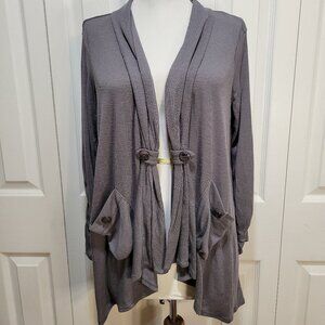 LOVE BY DESIGN Gray Button Pocket Open Front Cardigan Top sz L EUC Spring Casual